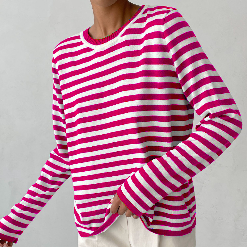 Kvinnors Tryckt Crew-Neck Stickad Topp – Lättvikts Långärmad Lager för Vardagsbruk