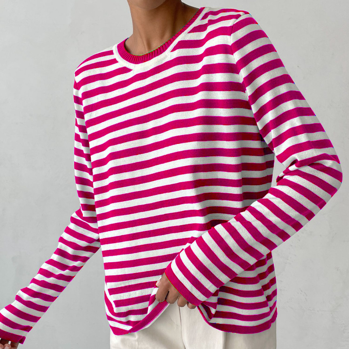 Kvinnors Tryckt Crew-Neck Stickad Topp – Lättvikts Långärmad Lager för Vardagsbruk