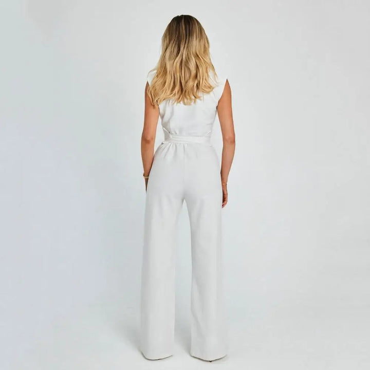 Kvinnors ärmlös vid ben jumpsuit med knytkrage för kvällsevenemang