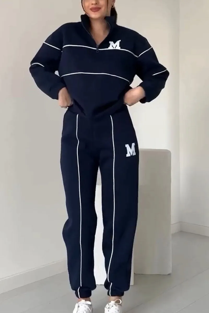 Kvinnors Zip Neck Träningsdräkt med Taperade Joggers