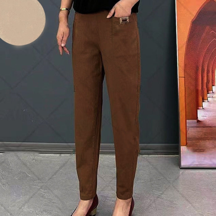 Kvinnors Tapered Chino Byxor Med Elastisk Midja