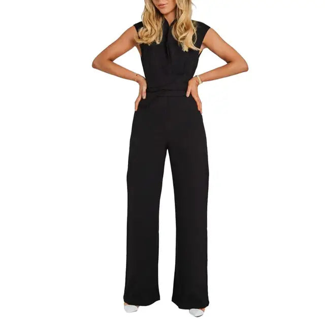 Kvinnors ärmlös vid ben jumpsuit med knytkrage för kvällsevenemang