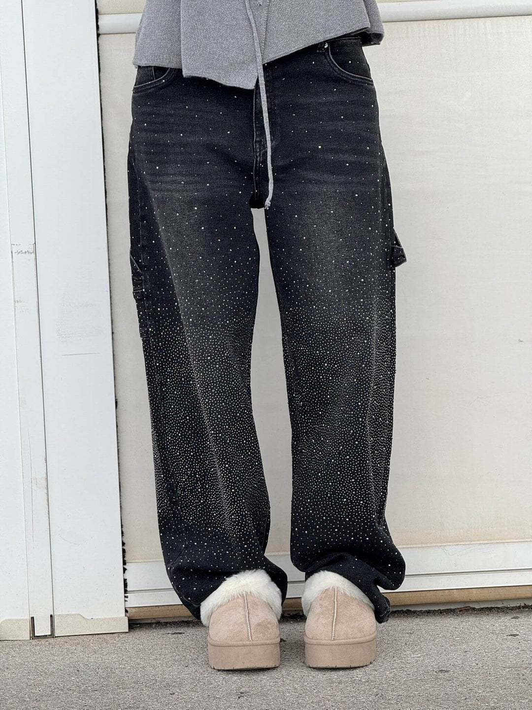 Kvinnors Högmidjade Rak Ben Jeans med Kristalldetaljer – Vintage Denim Look för Året Runt och Enkel Elegans