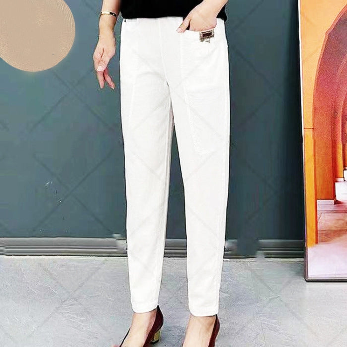 Kvinnors Tapered Chino Byxor Med Elastisk Midja