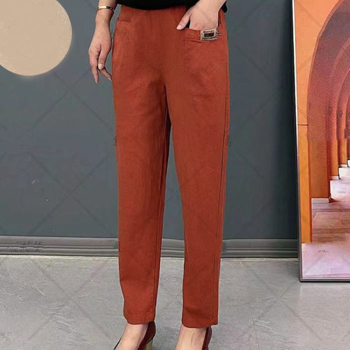Kvinnors Tapered Chino Byxor Med Elastisk Midja