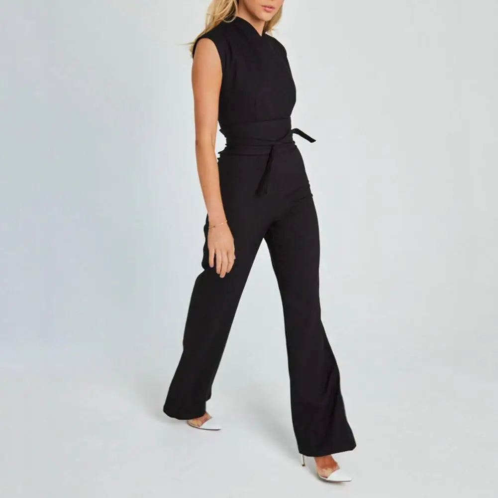Kvinnors ärmlös vid ben jumpsuit med knytkrage för kvällsevenemang