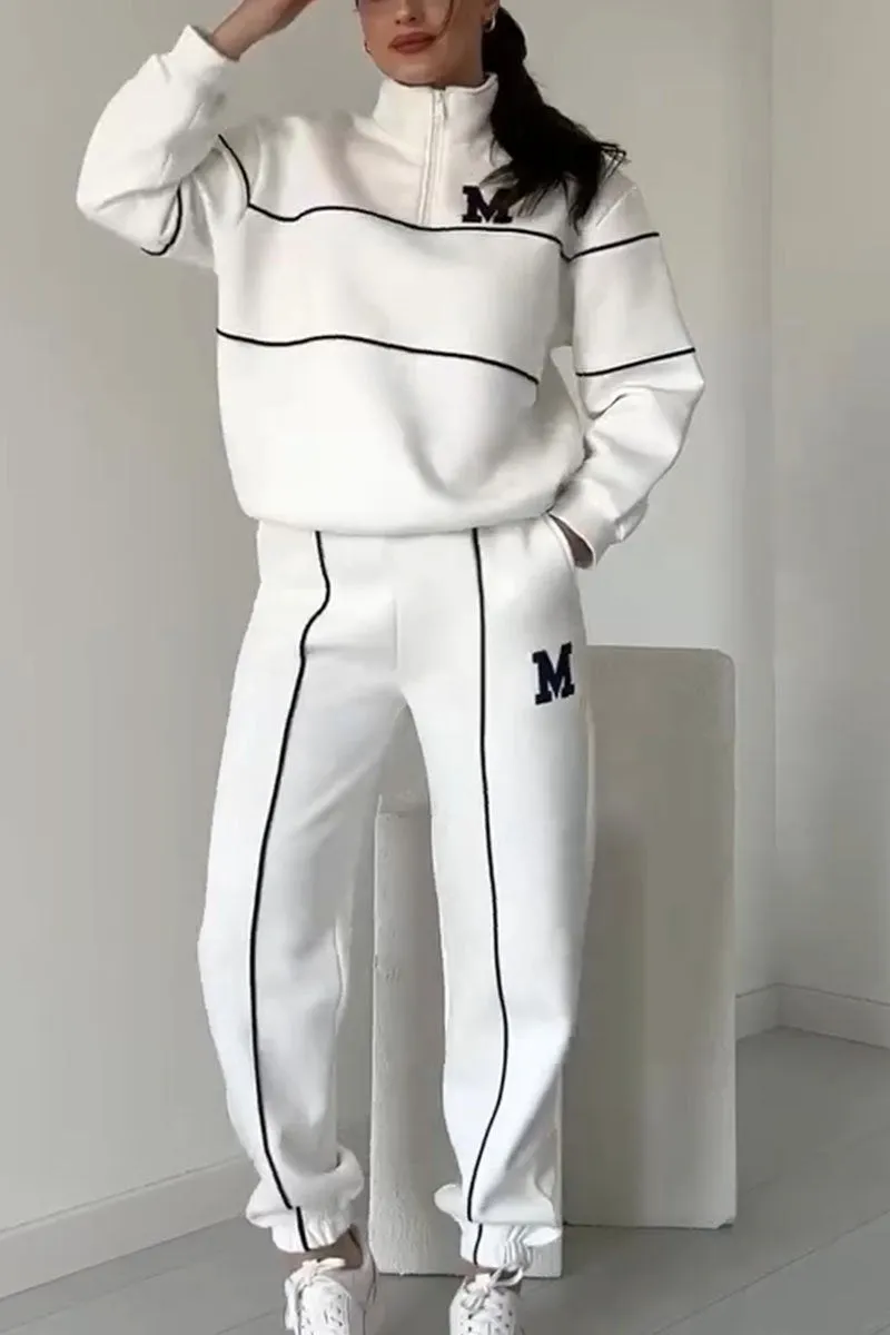 Kvinnors Zip Neck Träningsdräkt med Taperade Joggers