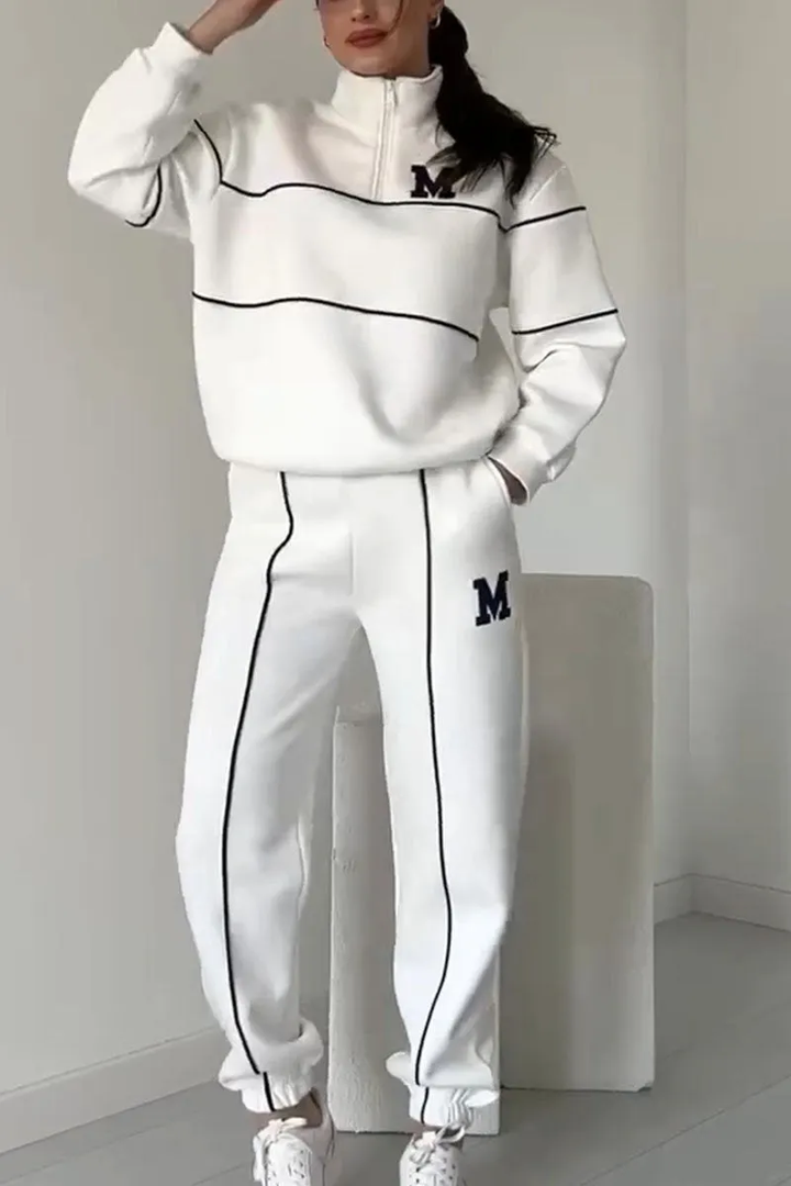 Kvinnors Zip Neck Träningsdräkt med Taperade Joggers