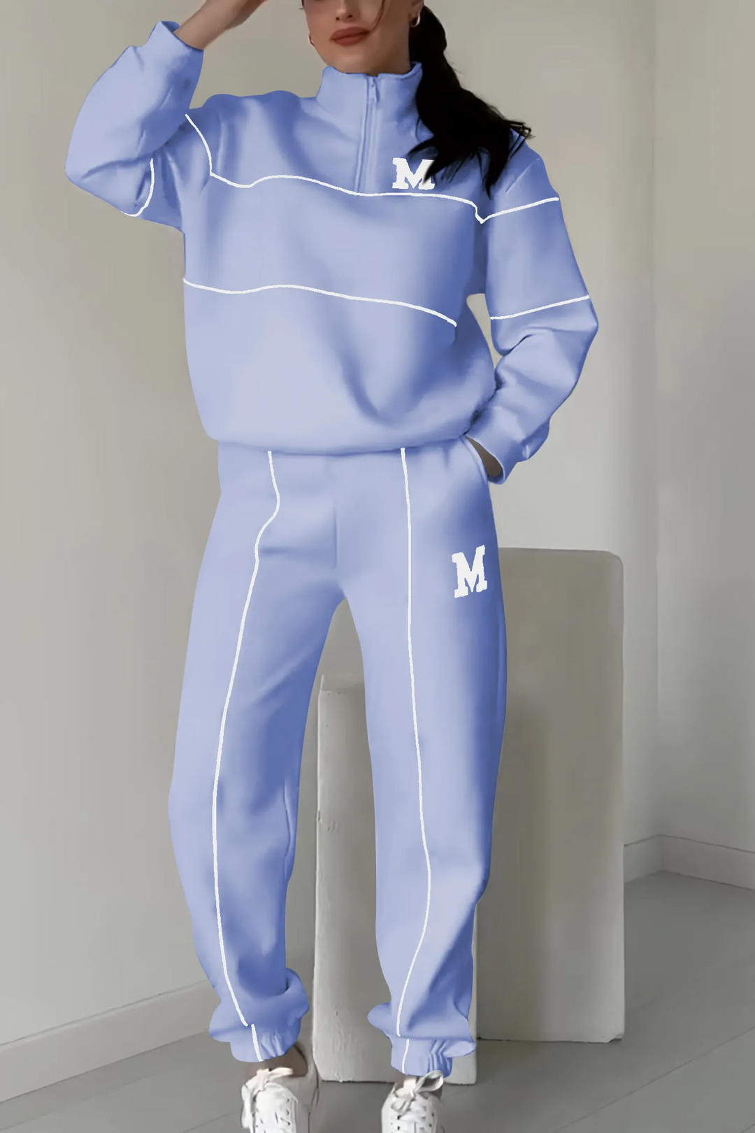Kvinnors Zip Neck Träningsdräkt med Taperade Joggers