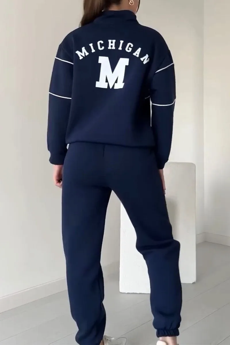 Kvinnors Zip Neck Träningsdräkt med Taperade Joggers
