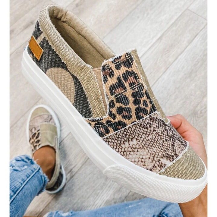 Kvinnors Patchwork Slip-On Sneakers – Låga Skor för Avslappnad Vardag