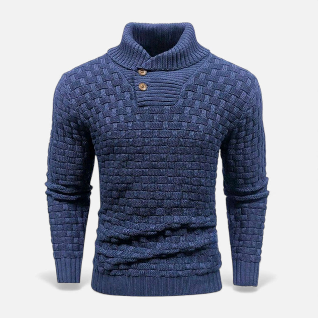 Valmonti | Herrs turtleneck-knapptröja – Slim fit stickad tröja