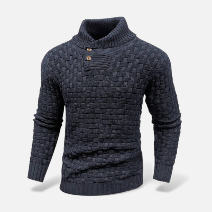 Valmonti | Herrs turtleneck-knapptröja – Slim fit stickad tröja