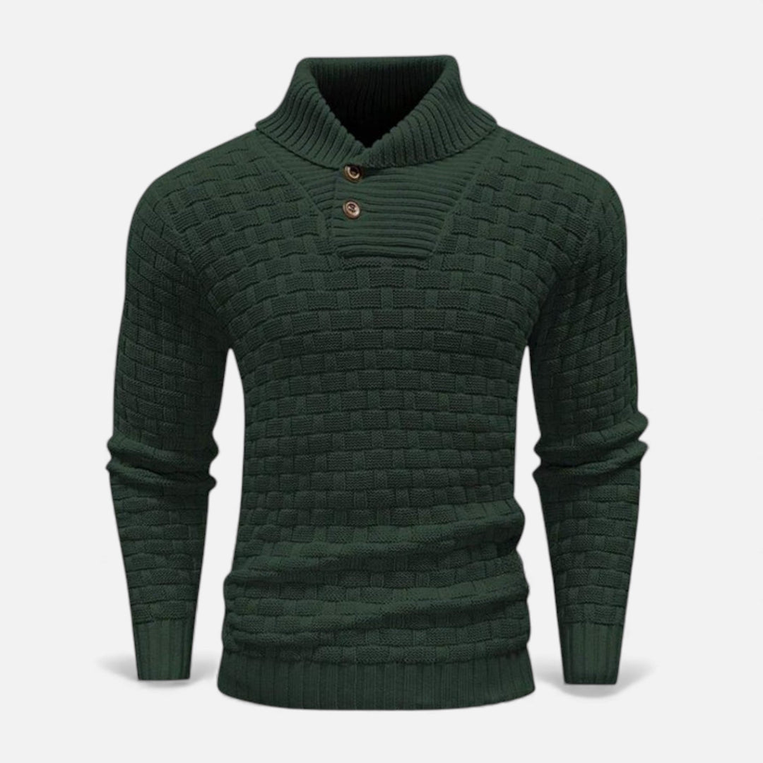 Valmonti | Herrs turtleneck-knapptröja – Slim fit stickad tröja