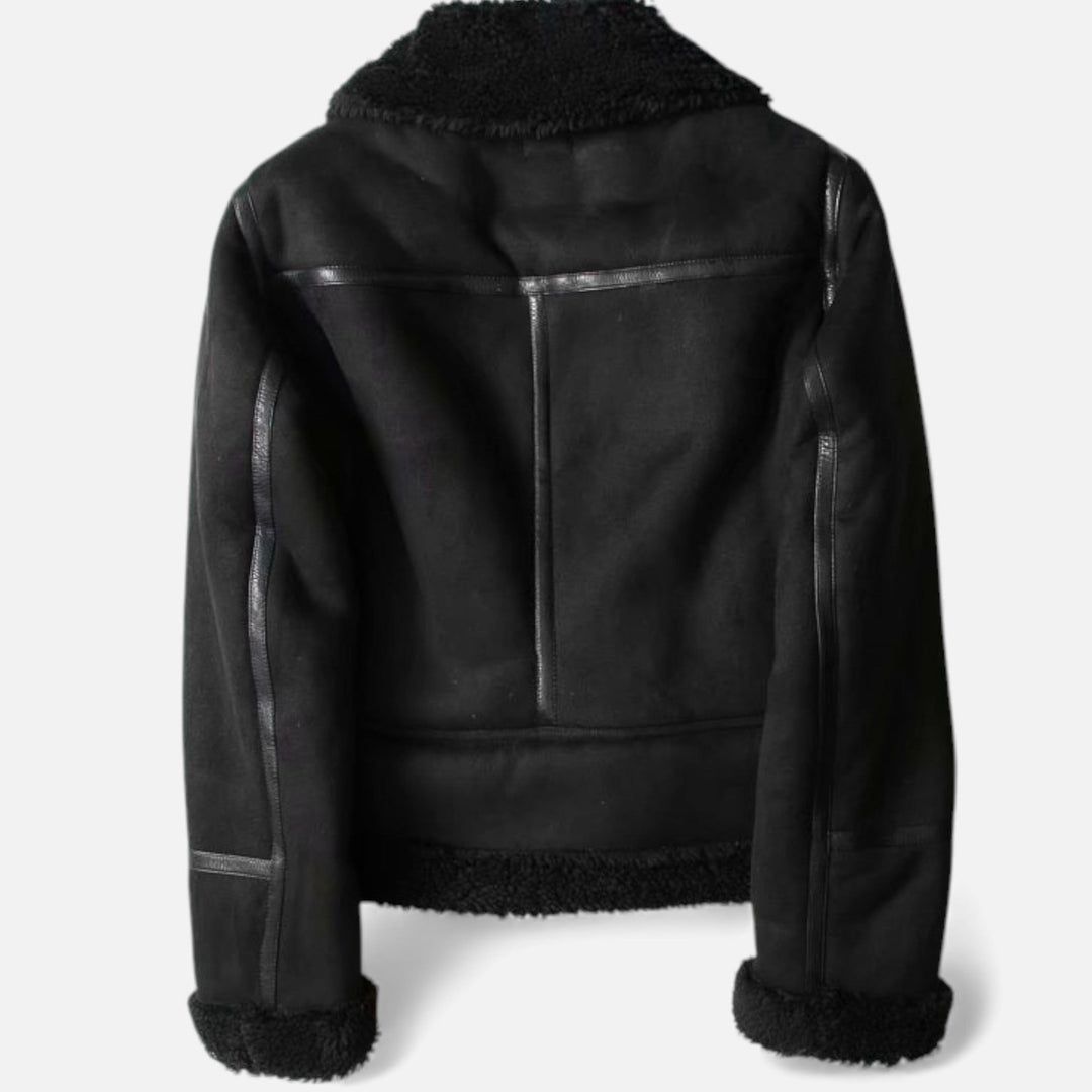 Valmonti | Damens Suede Lammull Kragejacka – Moto-Stil Kappa