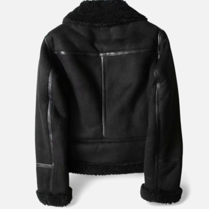 Valmonti | Damens Suede Lammull Kragejacka – Moto-Stil Kappa