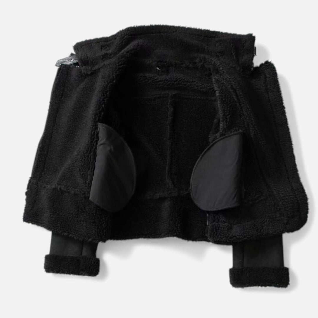 Valmonti | Damens Suede Lammull Kragejacka – Moto-Stil Kappa