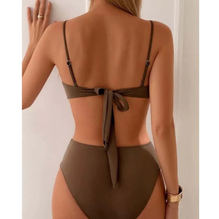 Kvinnors Rynkad Bandeau Bikini – Högmidjad Tvådelad Badklädsel för Strand- och Pooldagar