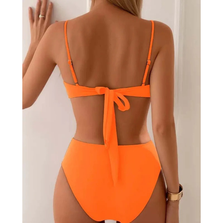 Kvinnors Rynkad Bandeau Bikini – Högmidjad Tvådelad Badklädsel för Strand- och Pooldagar