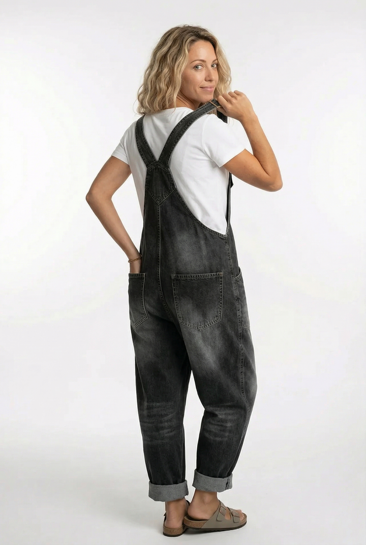 Kvinnors Avslappnade Denim Dungarees Justerbar Rem Jumpsuit