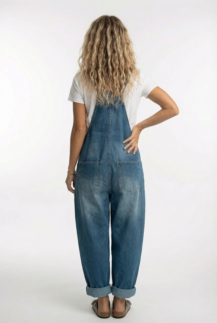 Kvinnors Avslappnade Denim Dungarees Justerbar Rem Jumpsuit