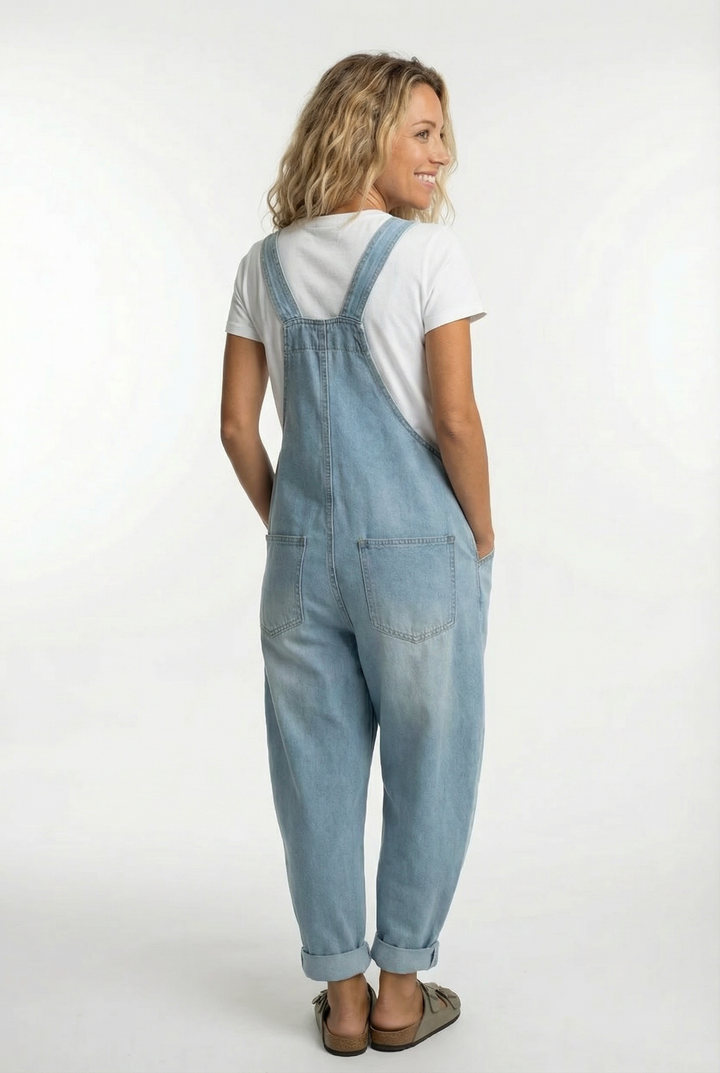 Kvinnors Avslappnade Denim Dungarees Justerbar Rem Jumpsuit
