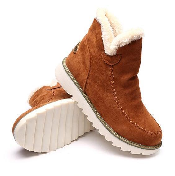 Kvinnors Faux Fur Fodrade Plattform Ankelstövlar – Slip-On Vinter Skor för Dagligt Bruk