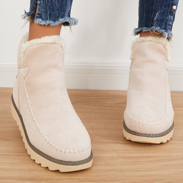 Kvinnors Faux Fur Fodrade Plattform Ankelstövlar – Slip-On Vinter Skor för Dagligt Bruk