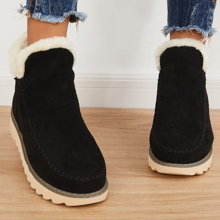 Kvinnors Faux Fur Fodrade Plattform Ankelstövlar – Slip-On Vinter Skor för Dagligt Bruk