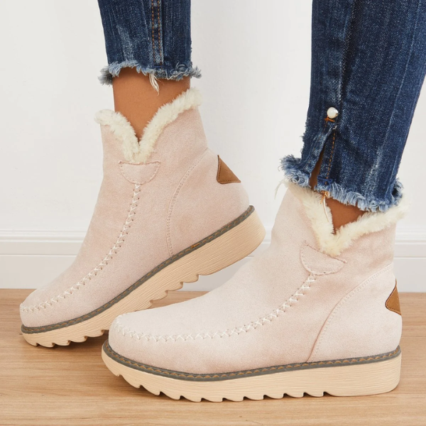 Kvinnors Faux Fur Fodrade Plattform Ankelstövlar – Slip-On Vinter Skor för Dagligt Bruk