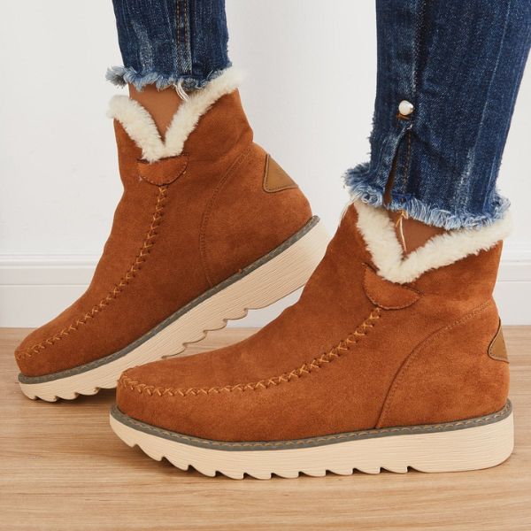 Kvinnors Faux Fur Fodrade Plattform Ankelstövlar – Slip-On Vinter Skor för Dagligt Bruk