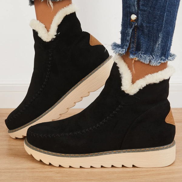 Kvinnors Faux Fur Fodrade Plattform Ankelstövlar – Slip-On Vinter Skor för Dagligt Bruk