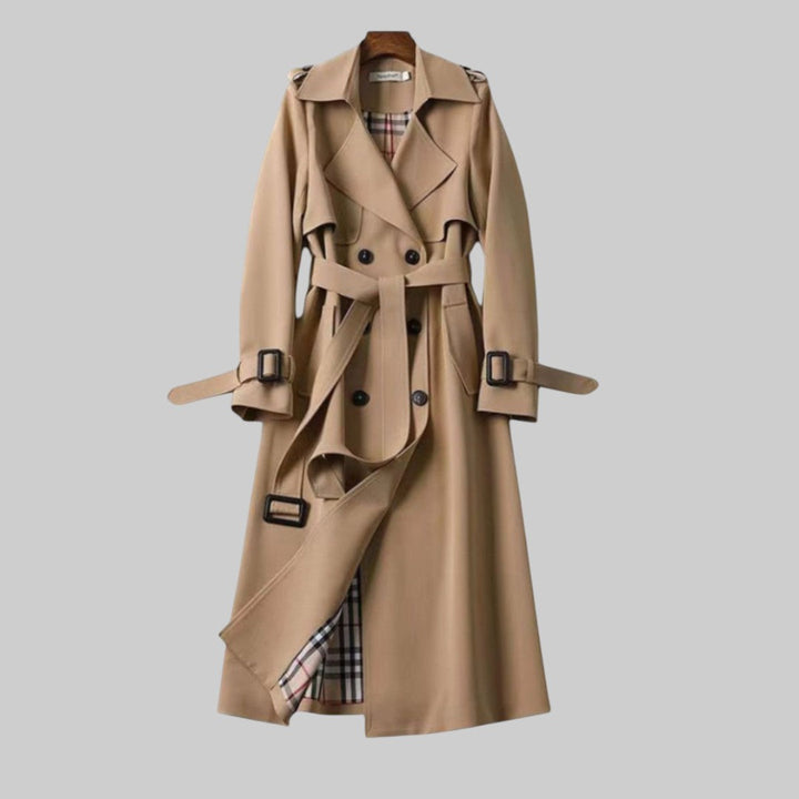 Kvinnors Lång Bälte Trench Coat – Dubbelknäppt Lager för Stad och Kontorsbruk