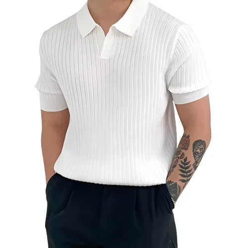 Herrars Ribbad Bomullspolo T-shirt Kort Ärmar Andningsbar Nät Avslappnad Sommar Arbetskläder Topp