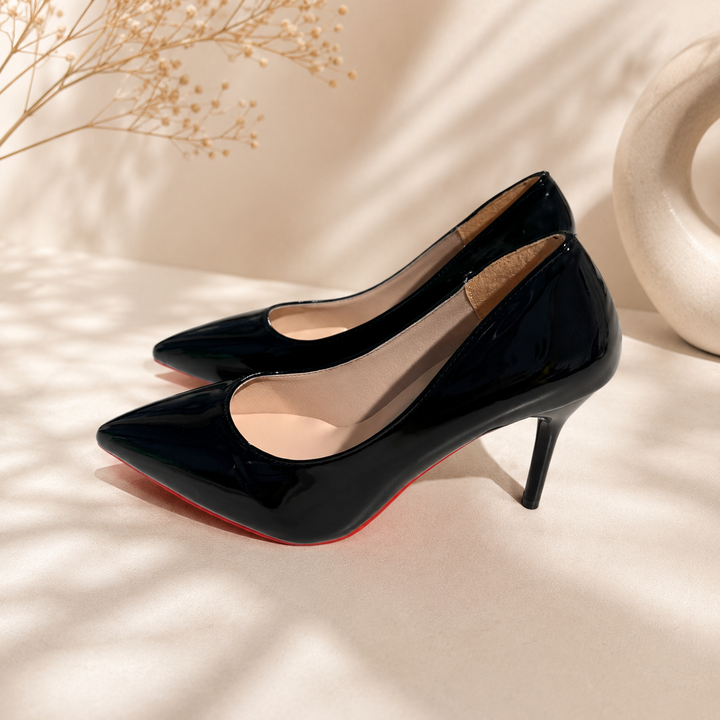 Kvinnors Spetsig Tå Stiletto Pumps – Glansiga Högklackade Skor för Evenemang och Kvällsbruk