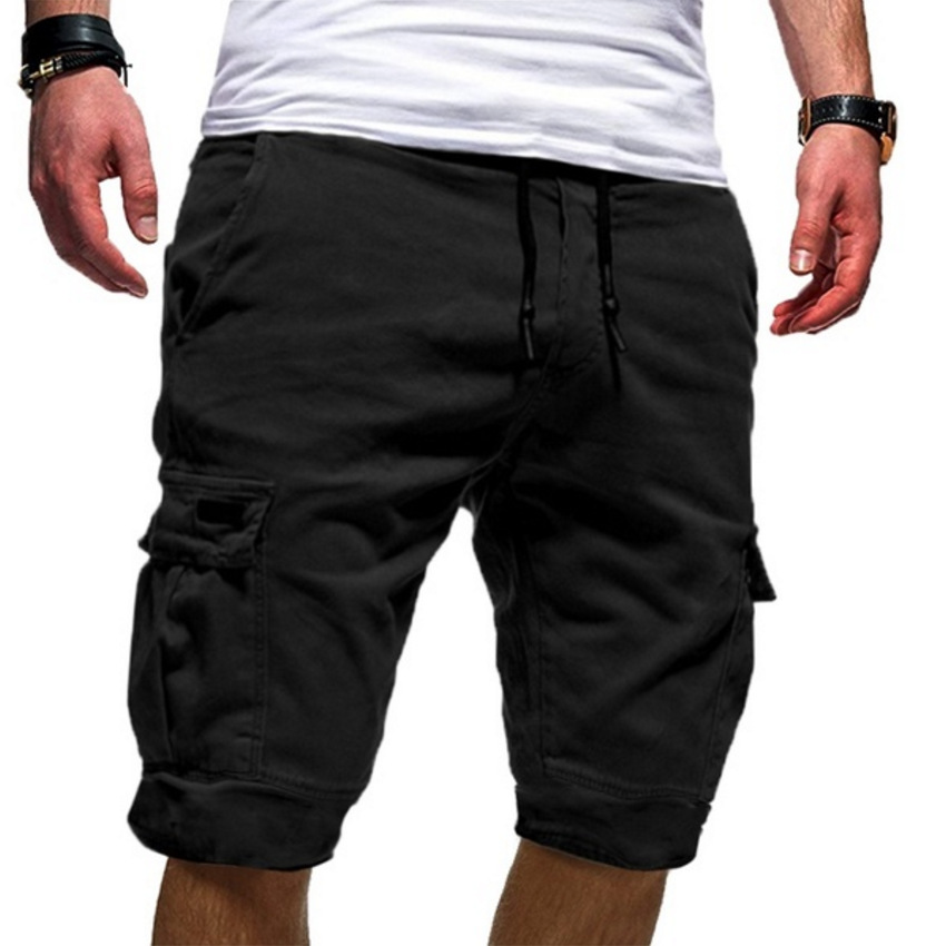 Herrars Drawstring Cargo Shorts med funktionella fickor och avslappnad passform