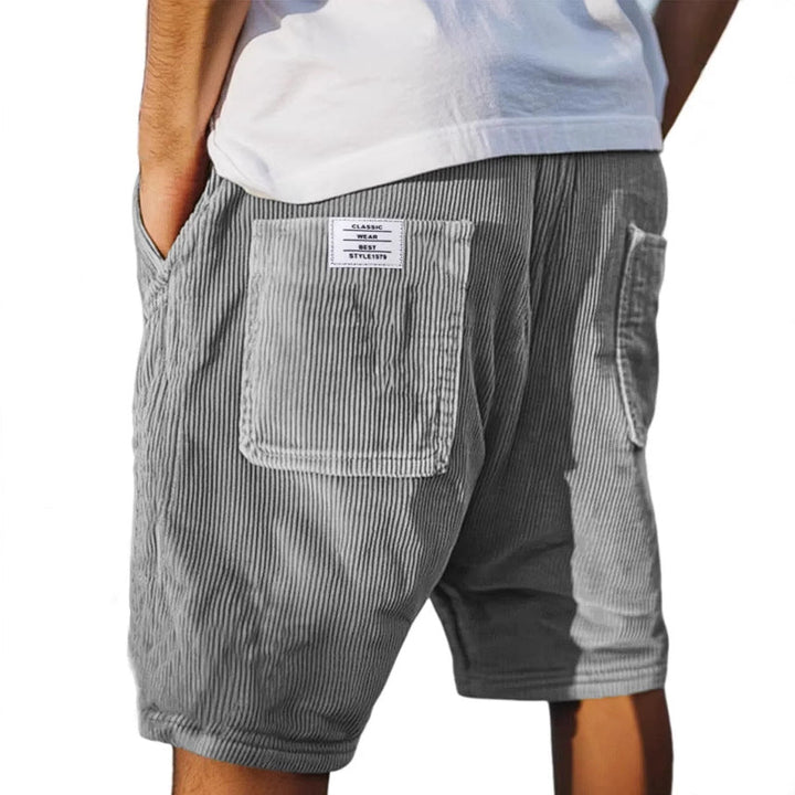 Herrens Ribbade Kordshorts med Elastisk Midja och Fickor