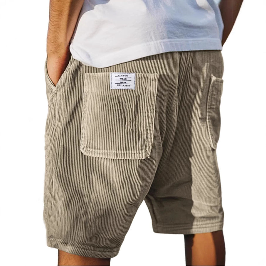 Herrens Ribbade Kordshorts med Elastisk Midja och Fickor