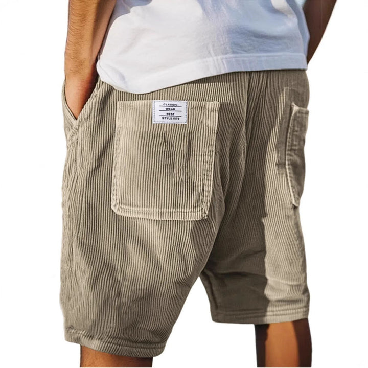 Herrens Ribbade Kordshorts med Elastisk Midja och Fickor