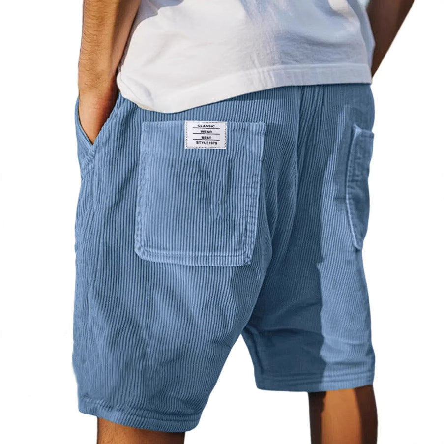 Herrens Ribbade Kordshorts med Elastisk Midja och Fickor