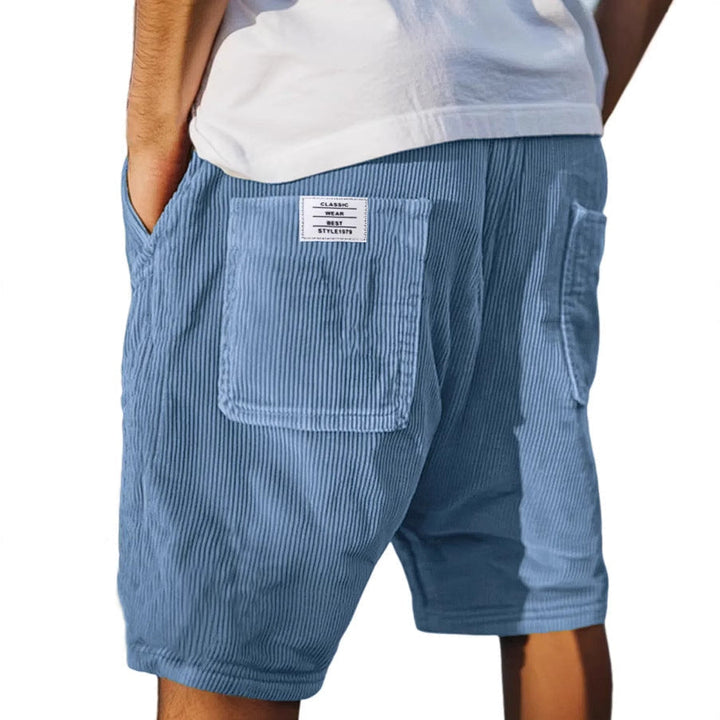 Herrens Ribbade Kordshorts med Elastisk Midja och Fickor