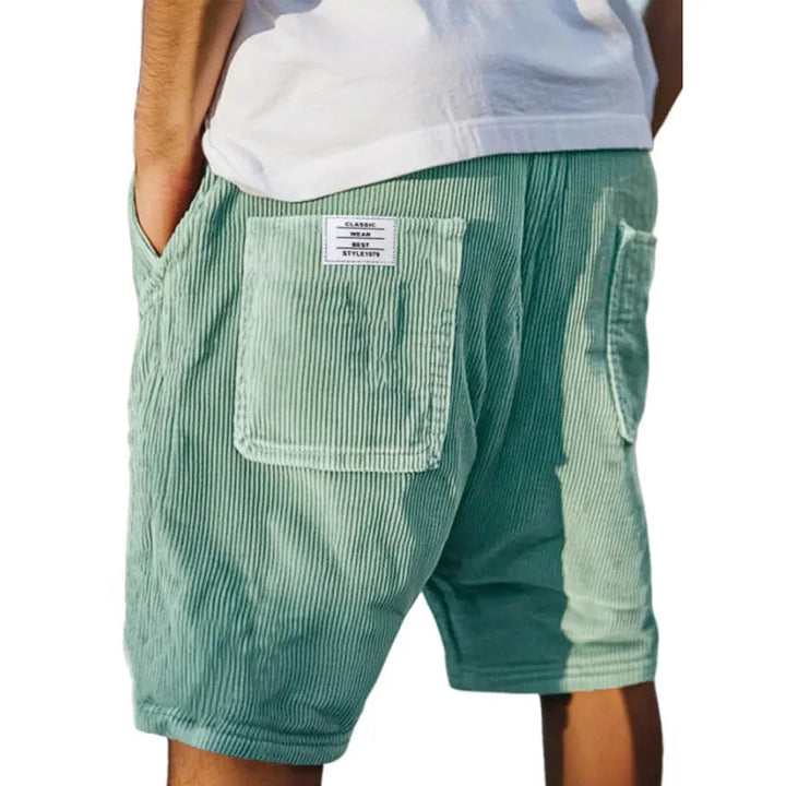 Herrens Ribbade Kordshorts med Elastisk Midja och Fickor
