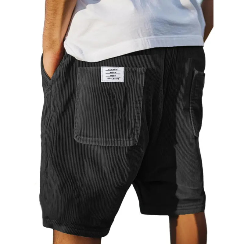 Herrens Ribbade Kordshorts med Elastisk Midja och Fickor