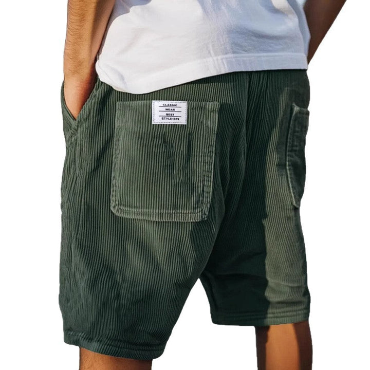 Herrens Ribbade Kordshorts med Elastisk Midja och Fickor