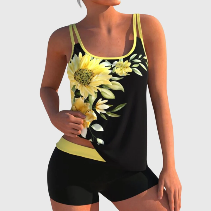 Kvinnors Tryckt Tankini Set – Avslappnad Sommarbadkläder med Shorts för Strand och Pool