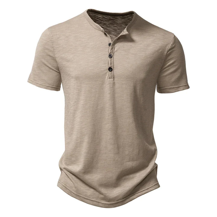 Herr Henley Neck T-shirt med Knappkrage - Avslappnad Slim Fit Bekväm Topp för Vardagsbruk med Korta Ärmar