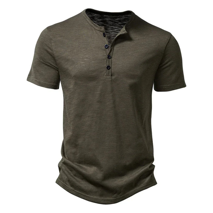 Herr Henley Neck T-shirt med Knappkrage - Avslappnad Slim Fit Bekväm Topp för Vardagsbruk med Korta Ärmar
