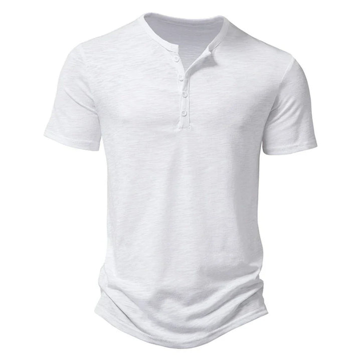 Herr Henley Neck T-shirt med Knappkrage - Avslappnad Slim Fit Bekväm Topp för Vardagsbruk med Korta Ärmar