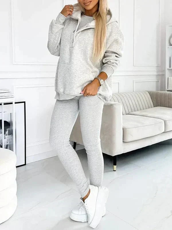 Kvinnors Hooded Sweatshirt och Leggings Set – Mysig Tvådelad Outfit för Avkopplande Dagar