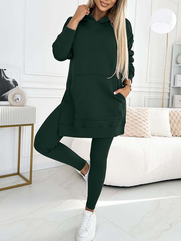 Kvinnors Longline Hoodie och Leggings Set – Avslappnad Tvådelad Outfit för Vardagskomfort